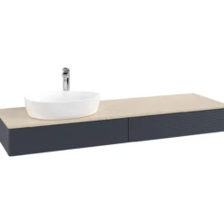 V&b antao servantskap 2 skuffer rillet 1600x190x500 venstre m/kranhull blå/créme