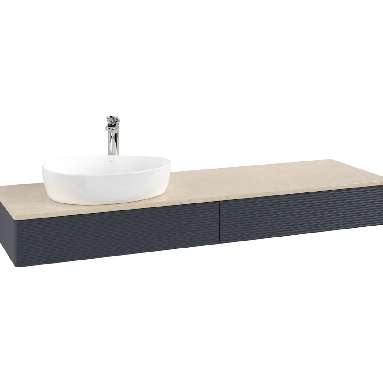 V&b antao servantskap 2 skuffer rillet 1600x190x500 venstre m/kranhull blå/créme