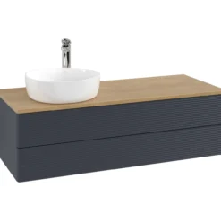 V&b antao servantskap 2 skuffer rillet 1200x360x500 venstre m/kranhull blå/eik