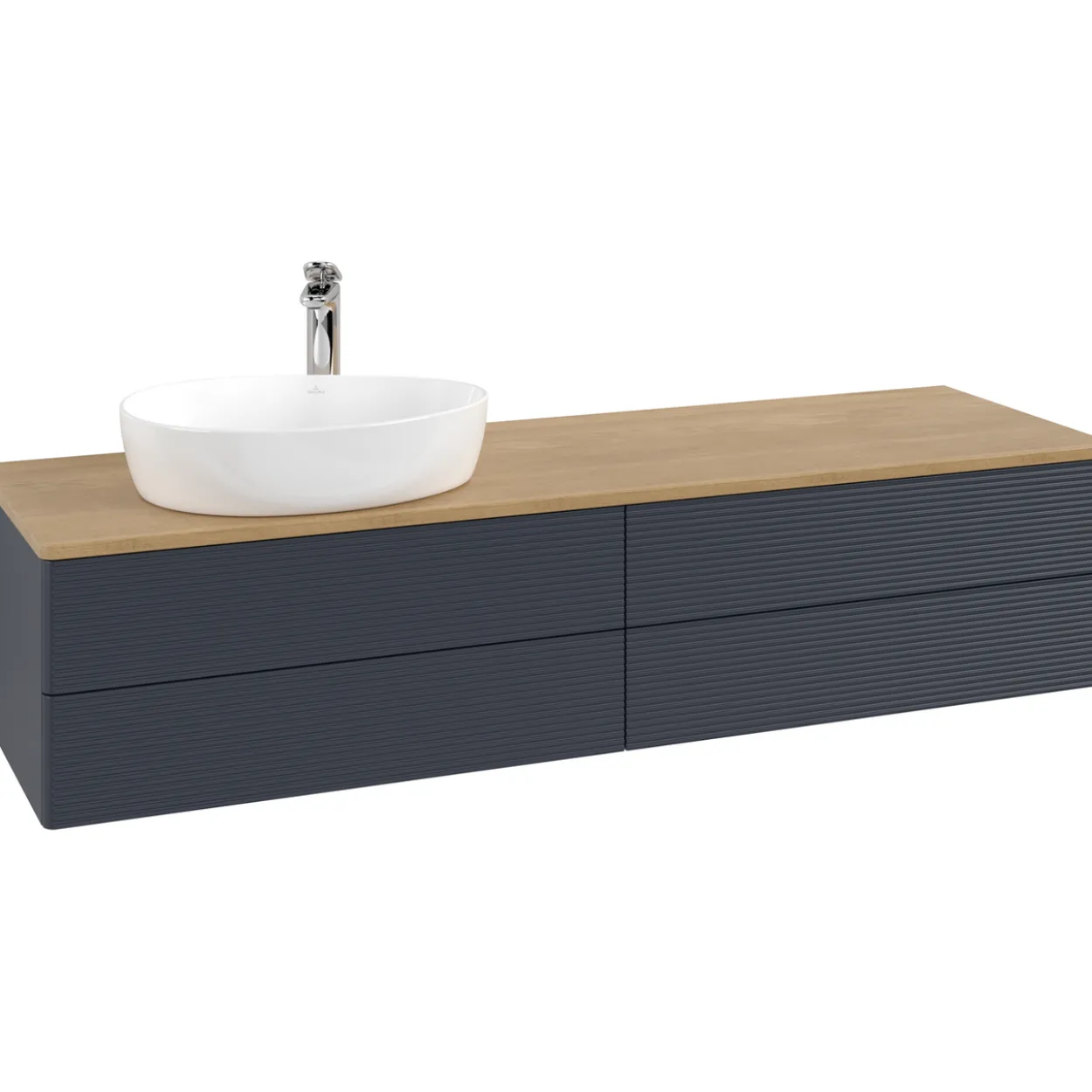 V&b antao servantskap 4 skuffer rillet 1600x360x500 venstre m/kranhull blå/eik