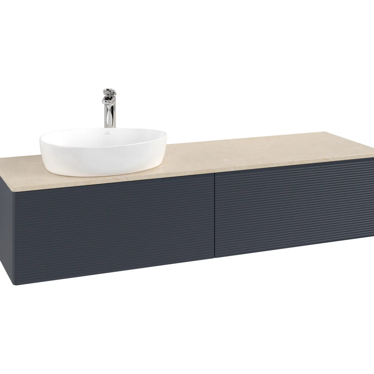 V&b antao servantskap 2 skuffer rillet 1600x360x500 venstre m/kranhull blå/créme