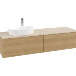 V&b antao servantskap 2 skuffer rillet 1600x360x500 venstre m/kranhull eik/créme