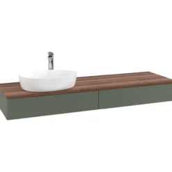 V&b antao servantskap 2 skuffer rillet 1600x190x500 venstre m/kranhull grønn/valnøtt