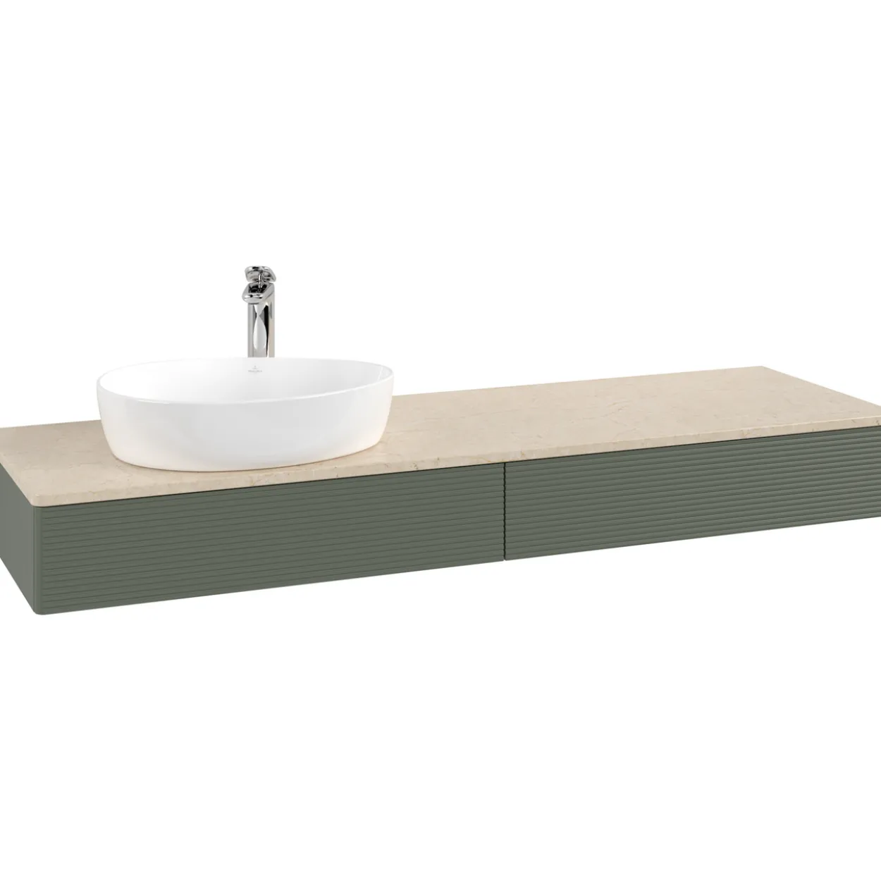V&b antao servantskap 2 skuffer rillet 1600x190x500 venstre m/kranhull grønn/créme