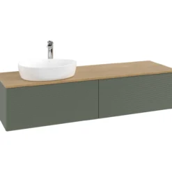 V&b antao servantskap 2 skuffer rillet 1600x360x500 venstre m/kranhull grønn/eik
