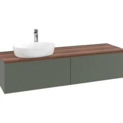 V&b antao servantskap 2 skuffer rillet 1600x360x500 venstre m/kranhull grønn/valnøtt