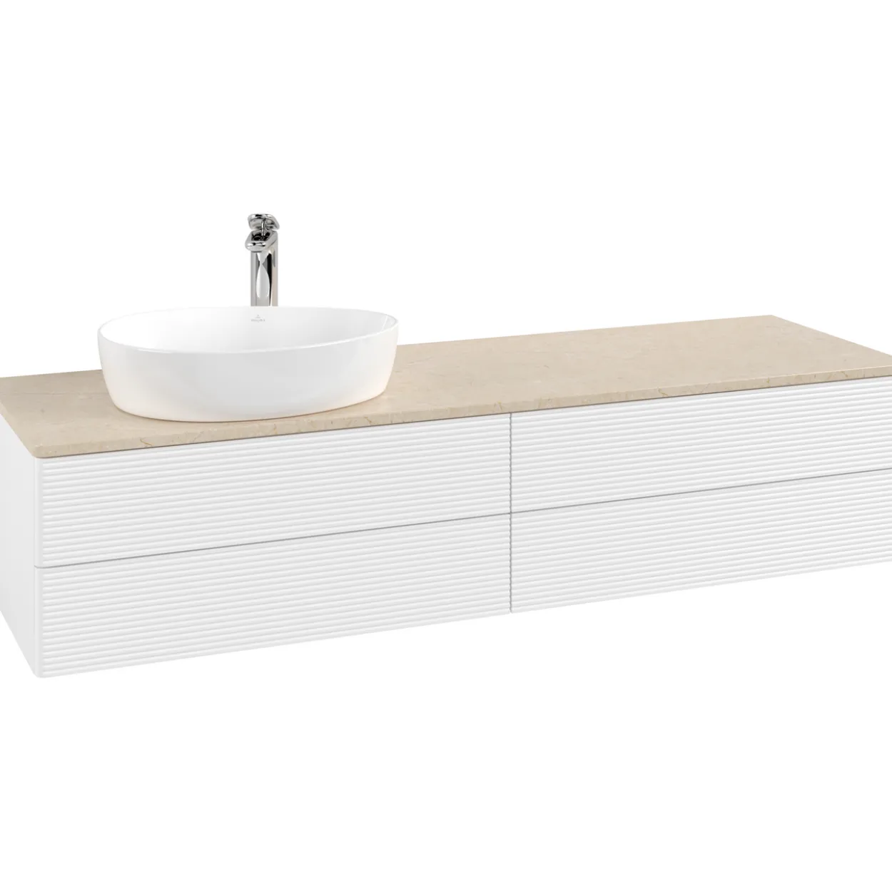 V&b antao servantskap 4 skuffer rillet 1600x360x500 venstre m/kranhull matt hvit/créme
