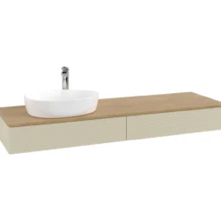 V&b antao servantskap 2 skuffer rillet 1600x190x500 venstre m/kranhull silkegrå/eik