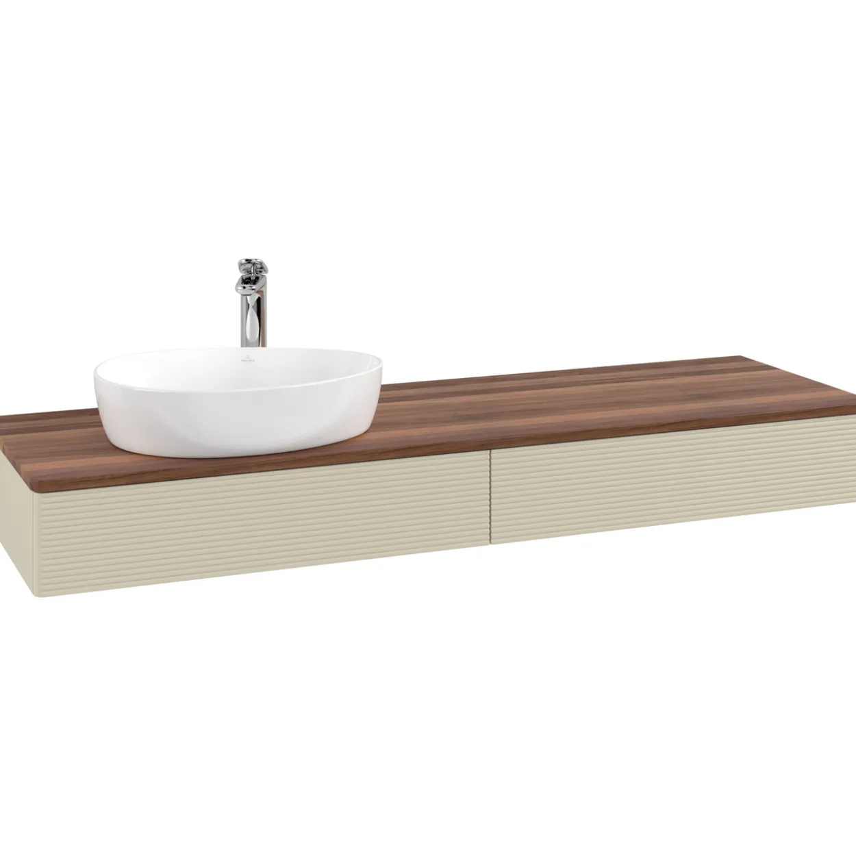 V&b antao servantskap 2 skuffer rillet 1600x190x500 venstre m/kranhull silkegrå/valnøtt