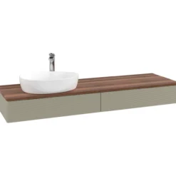 V&b antao servantskap 2 skuffer rillet 1600x190x500 venstre m/kranhull stengrå/valnøtt