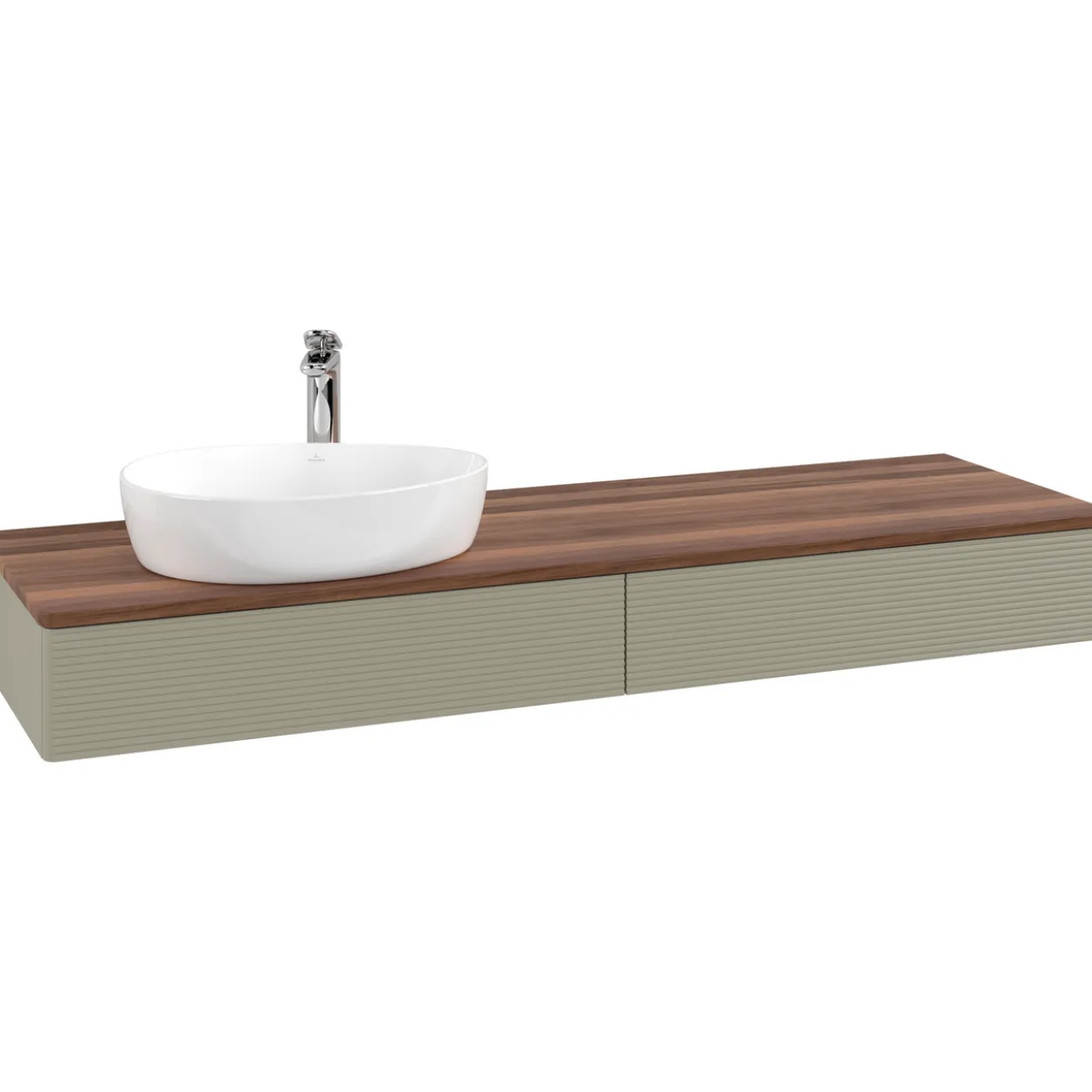 V&b antao servantskap 2 skuffer rillet 1600x190x500 venstre m/kranhull stengrå/valnøtt
