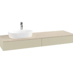 V&b antao servantskap 2 skuffer rillet 1600x190x500 venstre m/kranhull silkegrå/créme