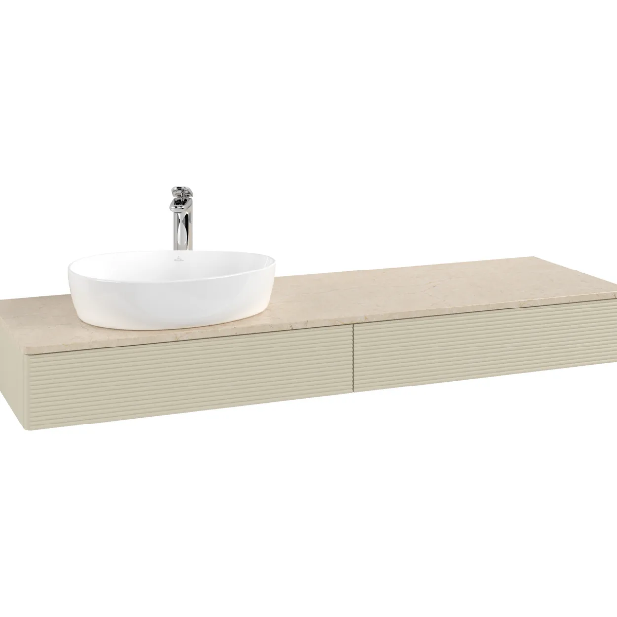 V&b antao servantskap 2 skuffer rillet 1600x190x500 venstre m/kranhull silkegrå/créme