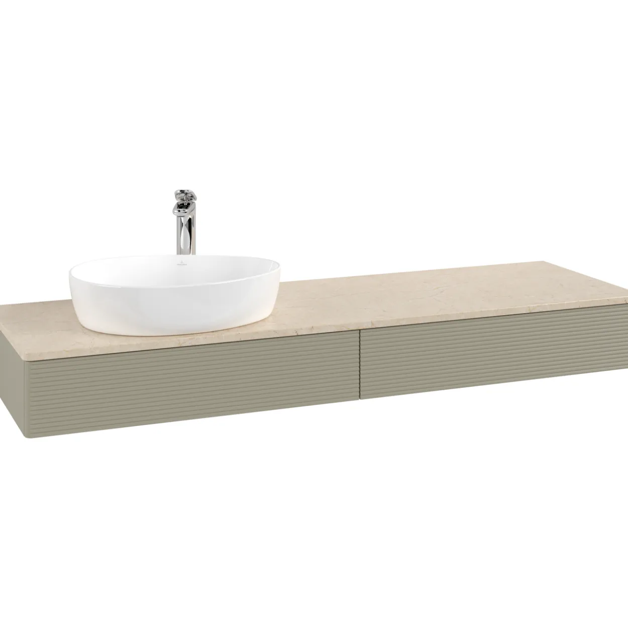V&b antao servantskap 2 skuffer rillet 1600x190x500 venstre m/kranhull stengrå/créme