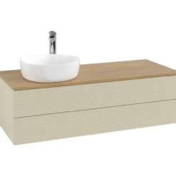 V&b antao servantskap 2 skuffer rillet 1200x360x500 venstre m/kranhull silkegrå/eik