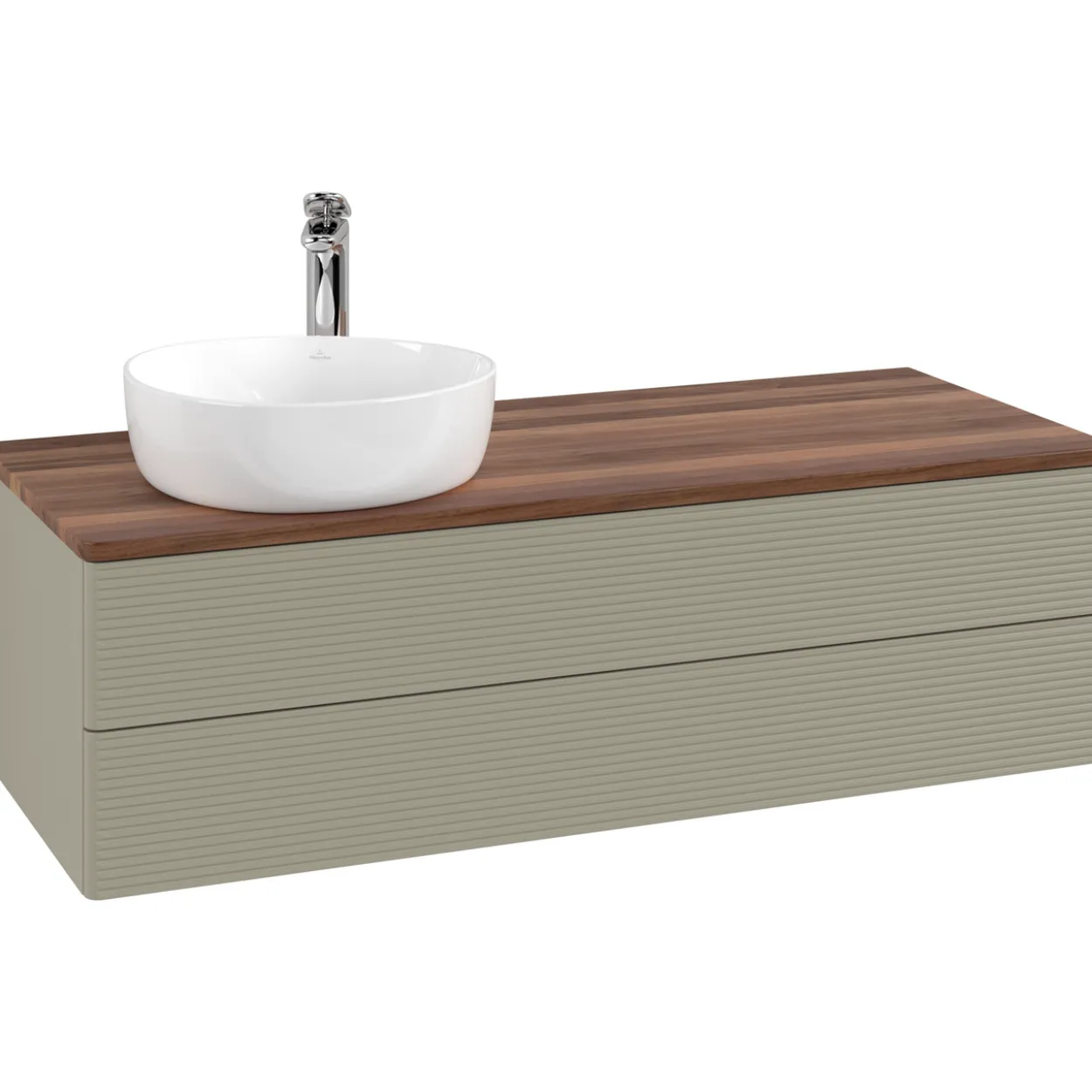 V&b antao servantskap 2 skuffer rillet 1200x360x500 venstre m/kranhull stengrå/valnøtt