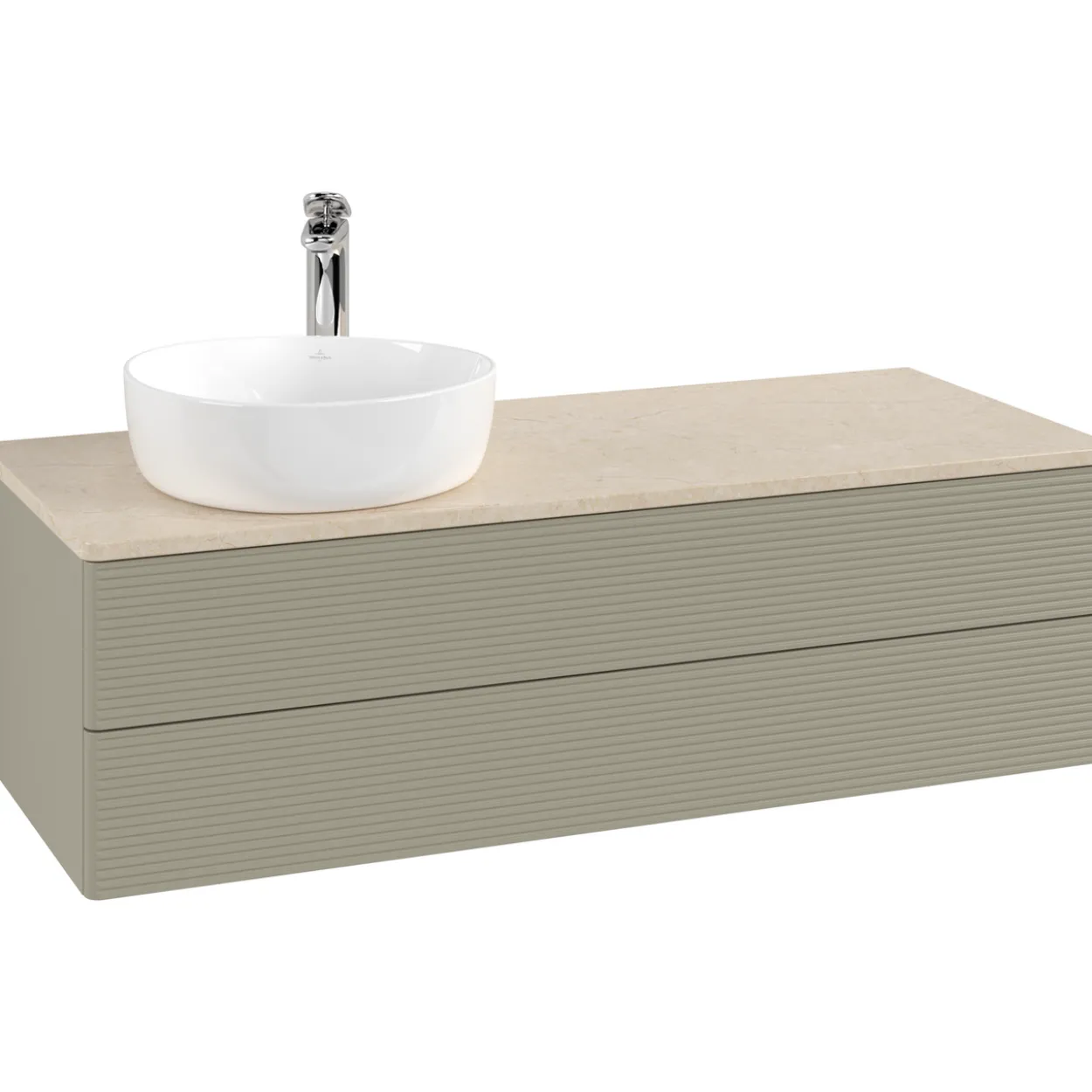V&b antao servantskap 2 skuffer rillet 1200x360x500 venstre m/kranhull stengrå/créme