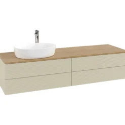 V&b antao servantskap 4 skuffer rillet 1600x360x500 venstre m/kranhull silkegrå/eik