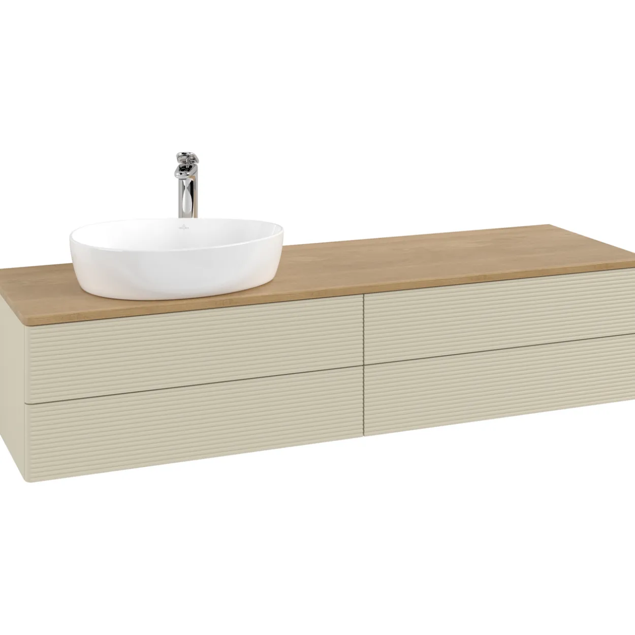 V&b antao servantskap 4 skuffer rillet 1600x360x500 venstre m/kranhull silkegrå/eik