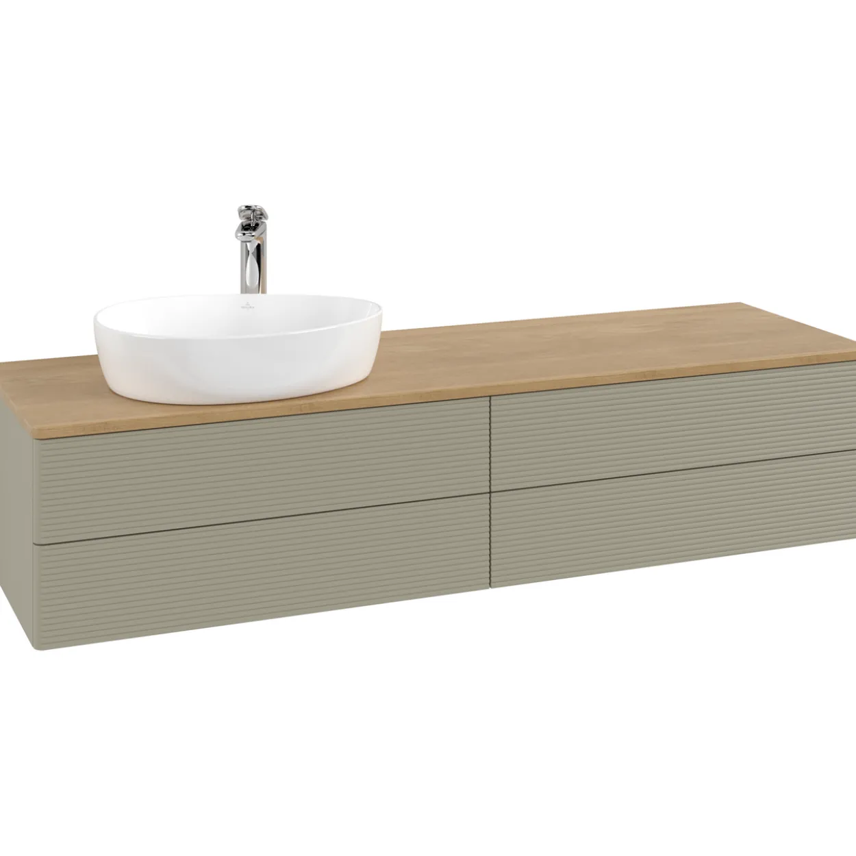 V&b antao servantskap 4 skuffer rillet 1600x360x500 venstre m/kranhull stengrå/eik