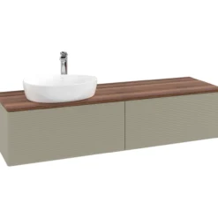 V&b antao servantskap 2 skuffer rillet 1600x360x500 venstre m/kranhull stengrå/valnøtt