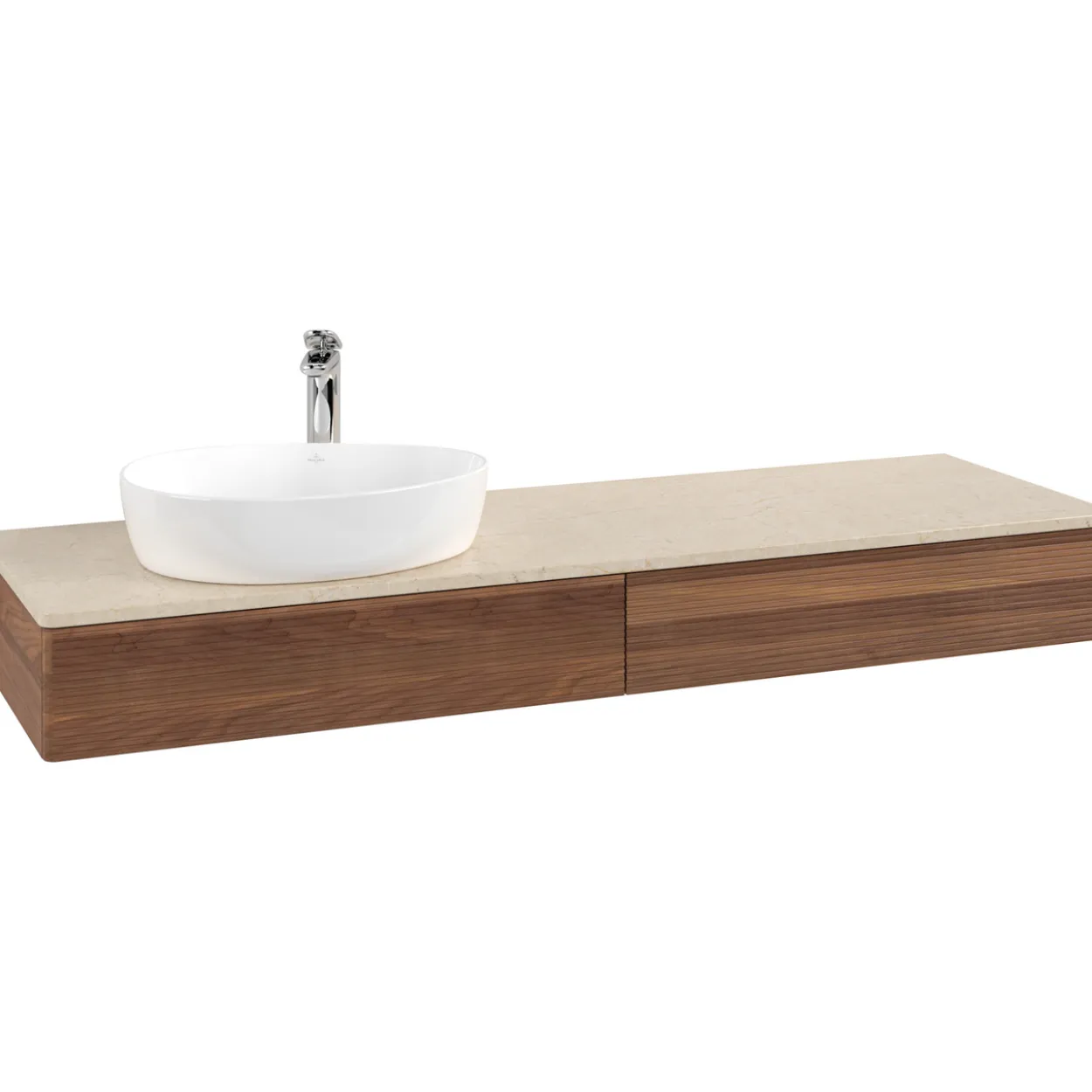 V&b antao servantskap 2 skuffer rillet 1600x190x500 venstre m/kranhull valnøtt/créme