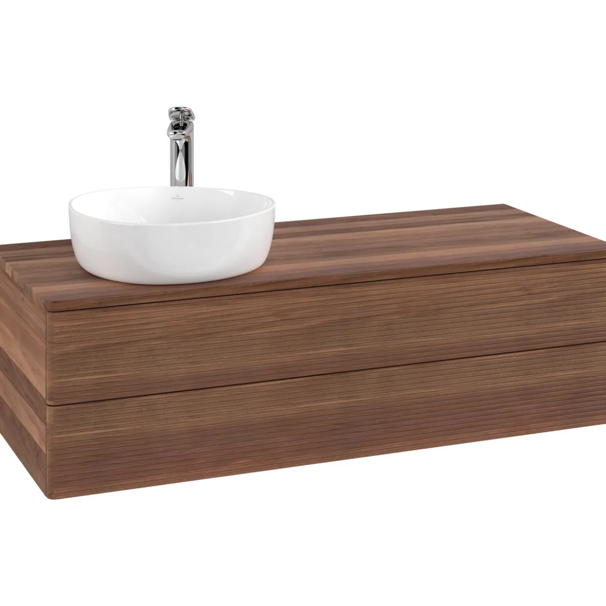 V&b antao servantskap 2 skuffer rillet 1200x360x500 venstre m/kranhull valnøtt/valnøtt