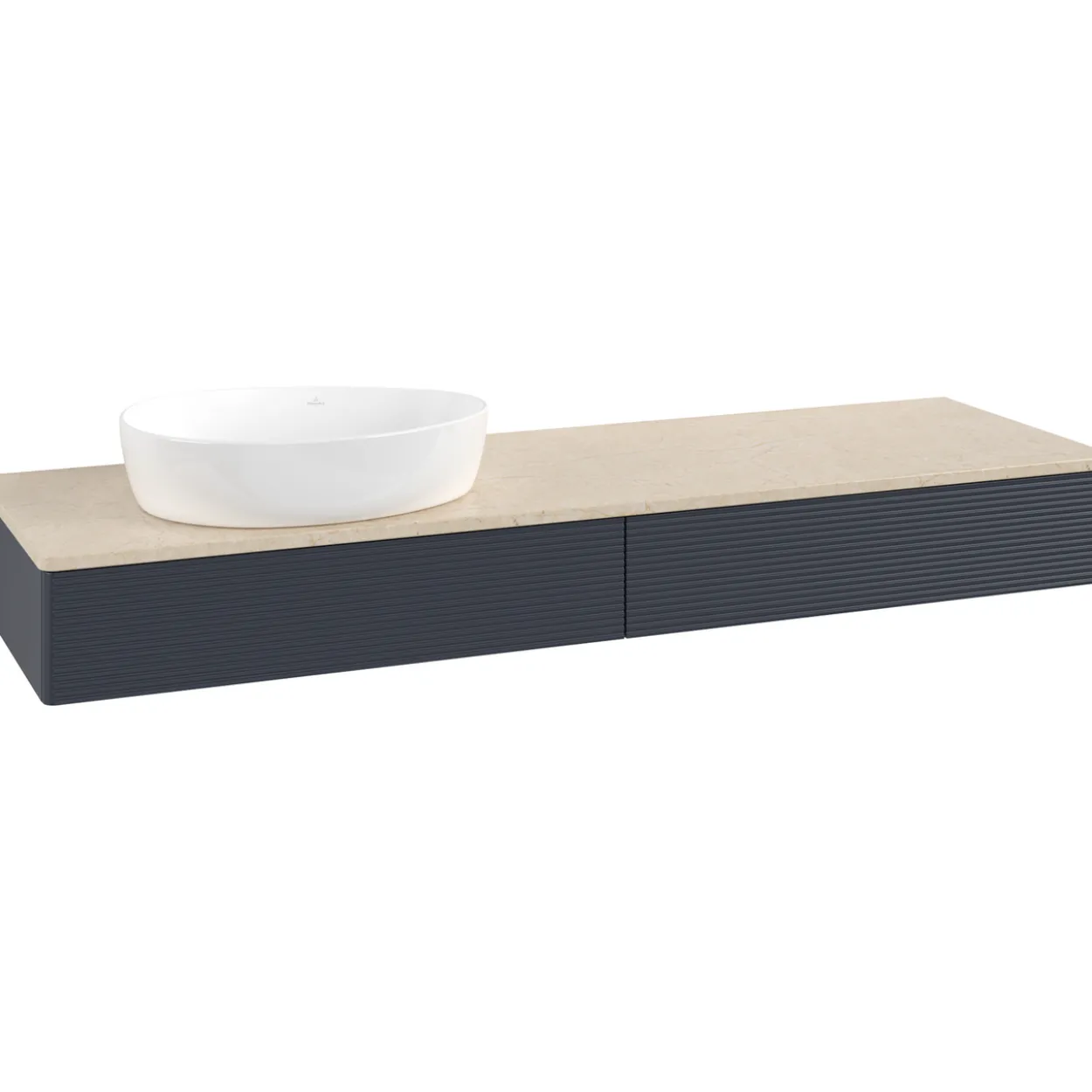 V&b antao servantskap 2 skuffer rillet 1600x190x500 venstre u/kranhull blå/créme