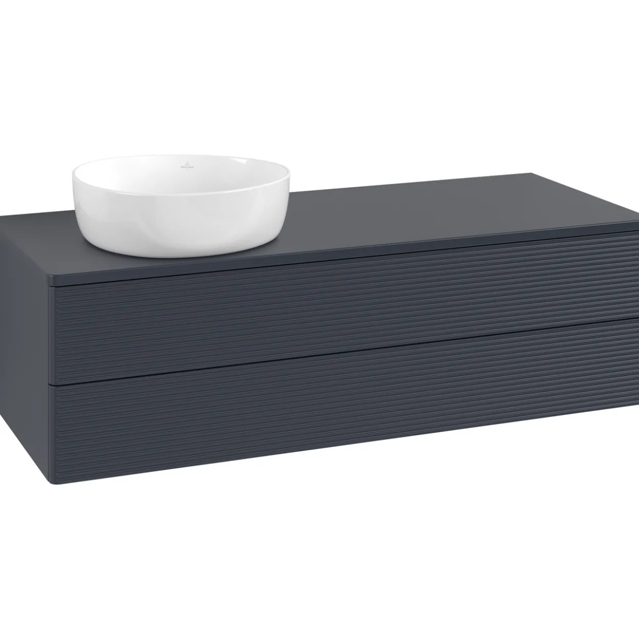 V&b antao servantskap 2 skuffer rillet 1200x360x500 venstre u/kranhull blå