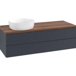 V&b antao servantskap 2 skuffer rillet 1200x360x500 venstre u/kranhull blå/valnøtt