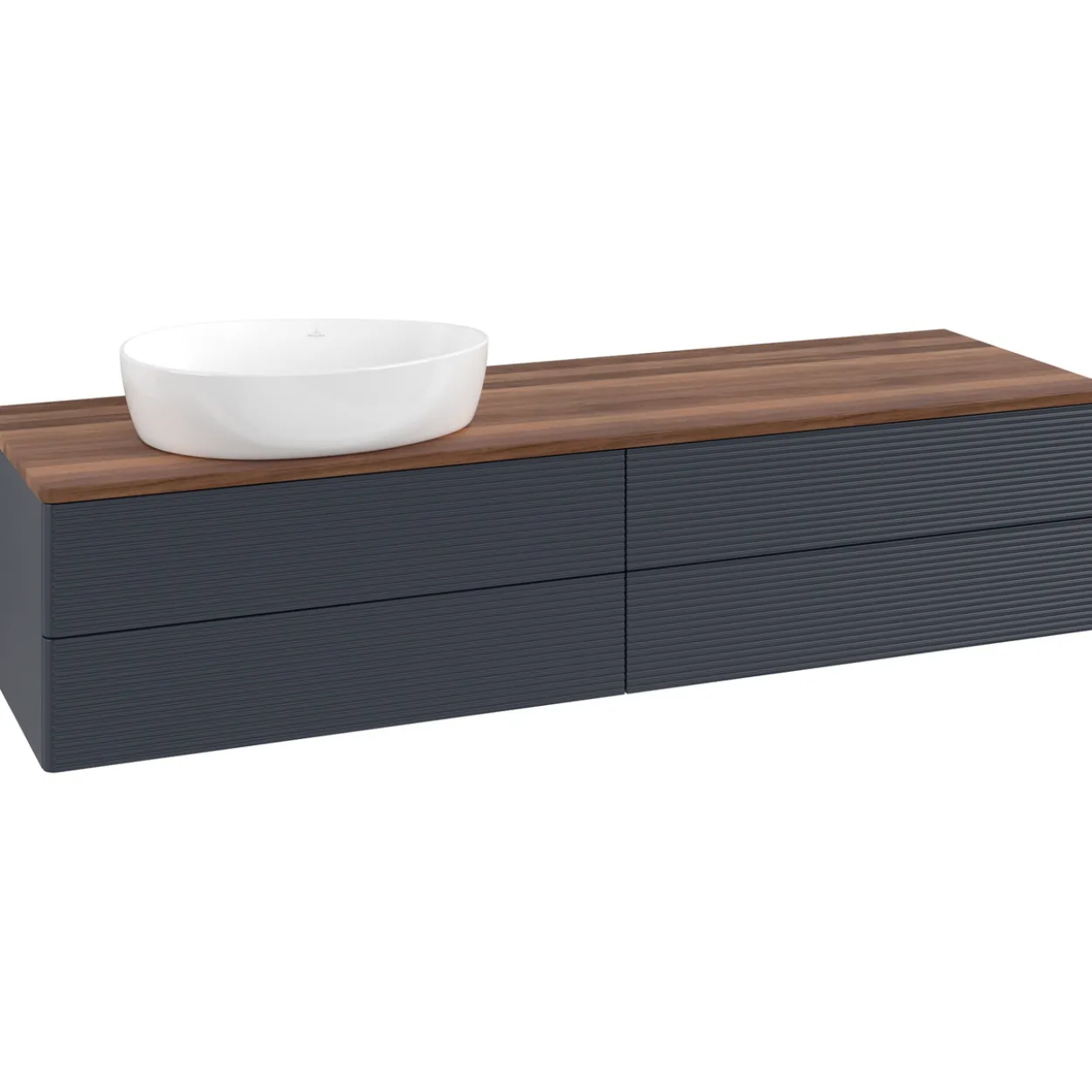 V&b antao servantskap 4 skuffer rillet 1600x360x500 venstre u/kranhull blå/valnøtt