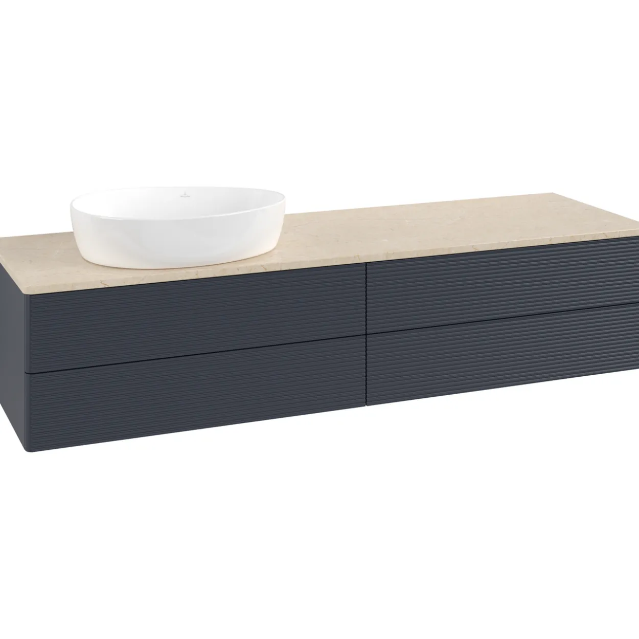 V&b antao servantskap 4 skuffer rillet 1600x360x500 venstre u/kranhull blå/créme