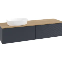V&b antao servantskap 2 skuffer rillet 1600x360x500 venstre u/kranhull blå/eik