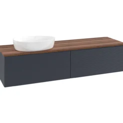 V&b antao servantskap 2 skuffer rillet 1600x360x500 venstre u/kranhull blå/valnøtt