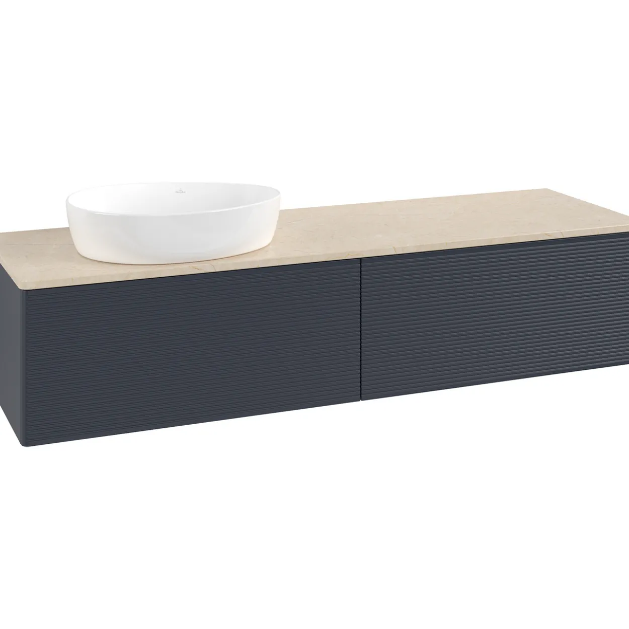 V&b antao servantskap 2 skuffer rillet 1600x360x500 venstre u/kranhull blå/créme