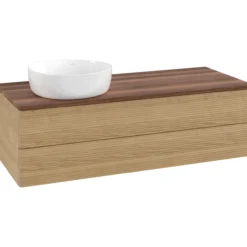 V&b antao servantskap 2 skuffer rillet 1200x360x500 venstre u/kranhull eik/valnøtt