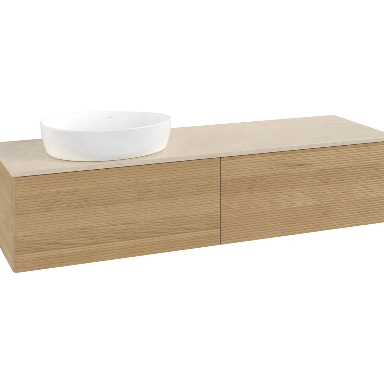 V&b antao servantskap 2 skuffer rillet 1600x360x500 venstre u/kranhull eik/créme