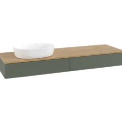 V&b antao servantskap 2 skuffer rillet 1600x190x500 venstre u/kranhull grønn/eik