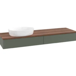 V&b antao servantskap 2 skuffer rillet 1600x190x500 venstre u/kranhull grønn/valnøtt