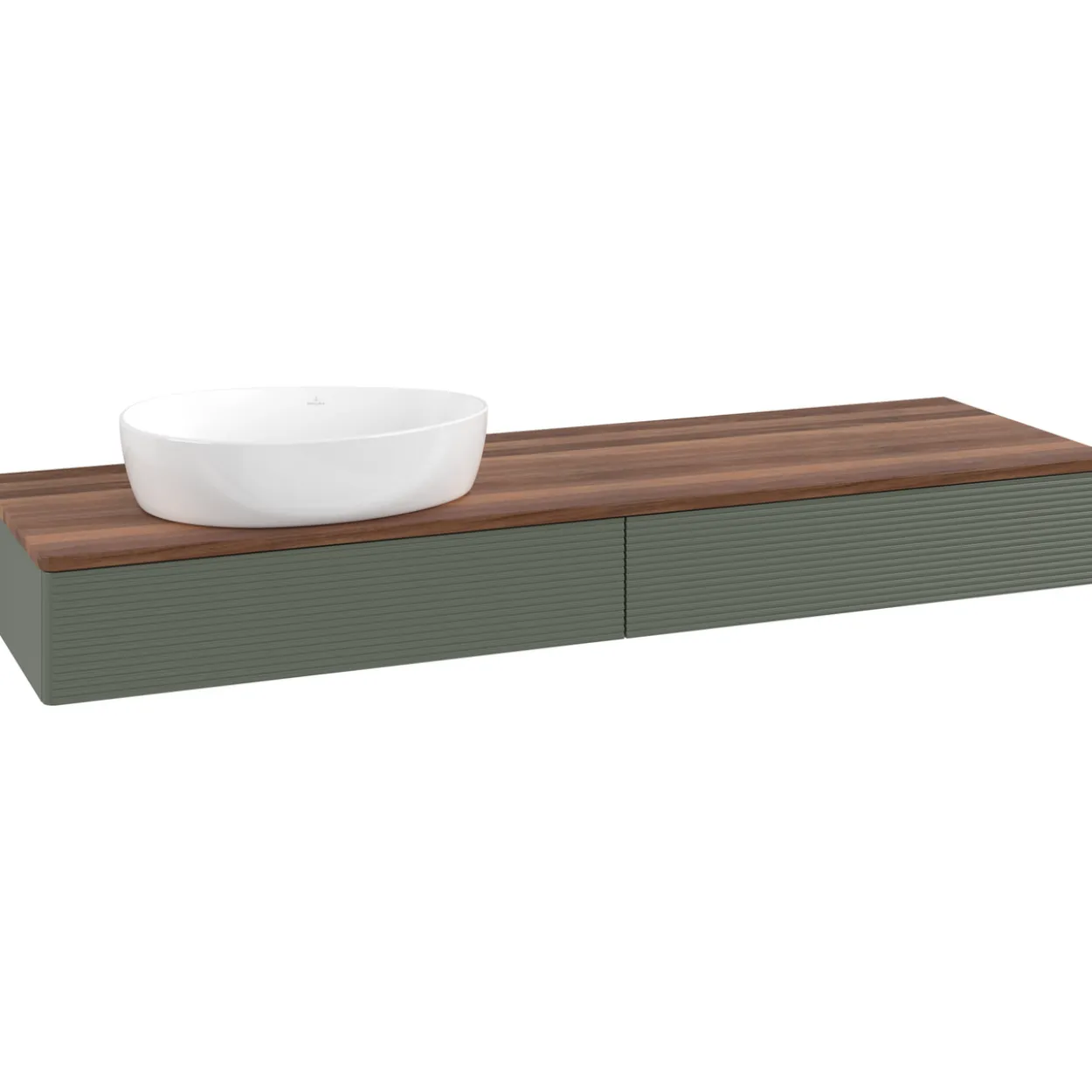 V&b antao servantskap 2 skuffer rillet 1600x190x500 venstre u/kranhull grønn/valnøtt