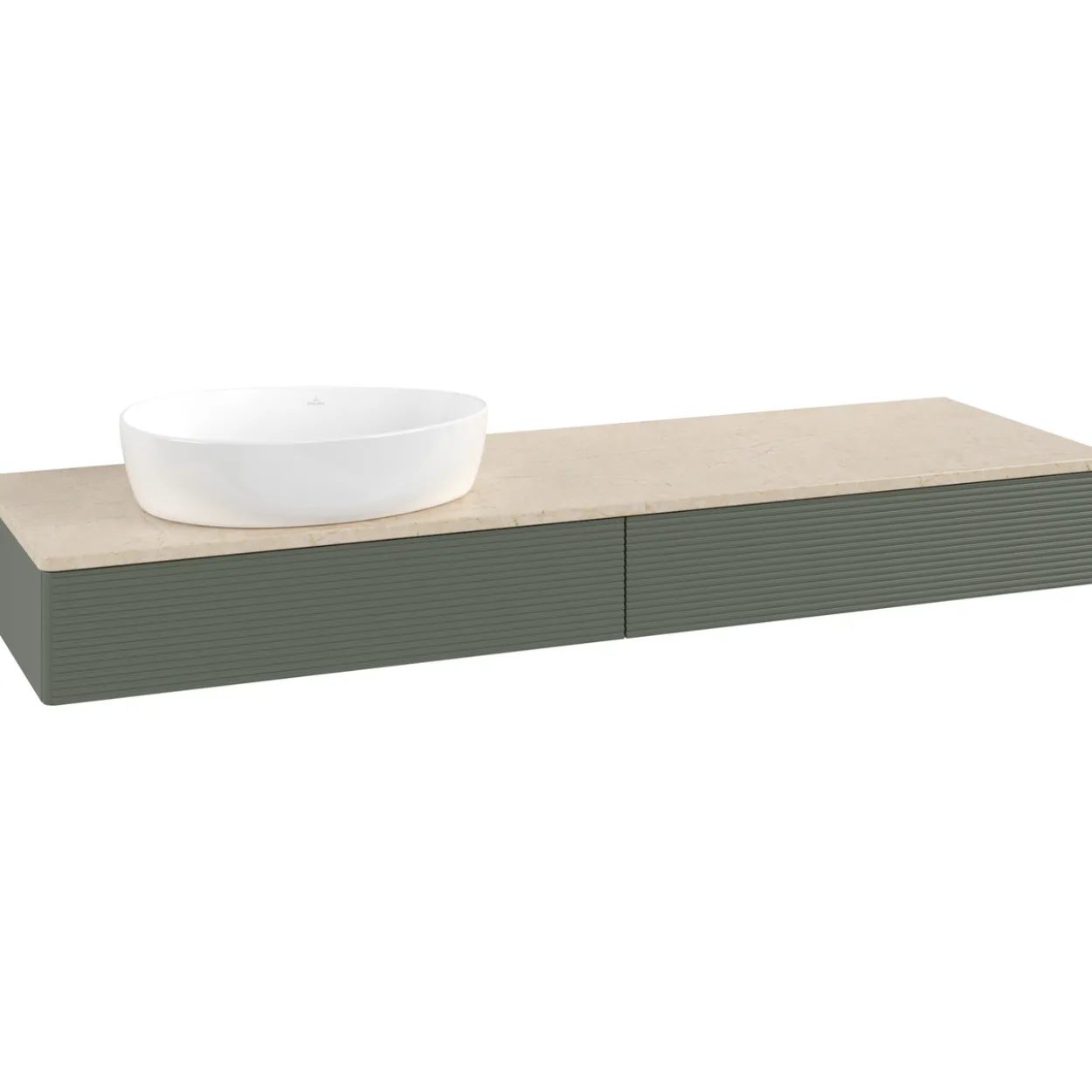 V&b antao servantskap 2 skuffer rillet 1600x190x500 venstre u/kranhull grønn/créme
