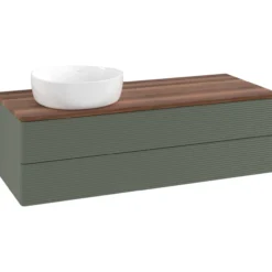 V&b antao servantskap 2 skuffer rillet 1200x360x500 venstre u/kranhull grønn/valnøtt