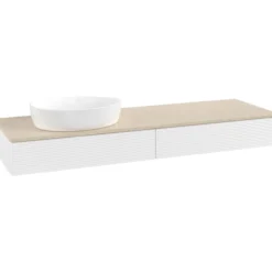 V&b antao servantskap 2 skuffer rillet 1600x190x500 venstre u/kranhull matt hvit/créme