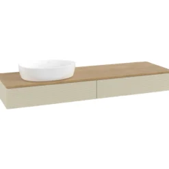 V&b antao servantskap 2 skuffer rillet 1600x190x500 venstre u/kranhull silkegrå/eik