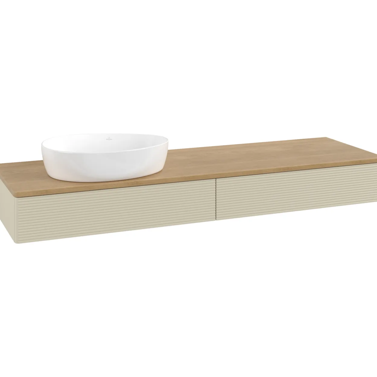 V&b antao servantskap 2 skuffer rillet 1600x190x500 venstre u/kranhull silkegrå/eik