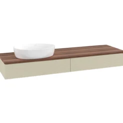 V&b antao servantskap 2 skuffer rillet 1600x190x500 venstre u/kranhull silkegrå/valnøtt