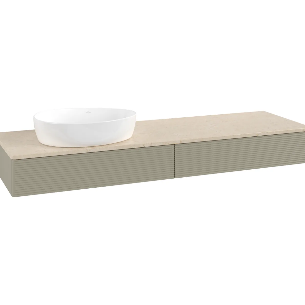 V&b antao servantskap 2 skuffer rillet 1600x190x500 venstre u/kranhull stengrå/créme