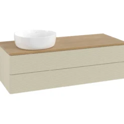 V&b antao servantskap 2 skuffer rillet 1200x360x500 venstre u/kranhull silkegrå/eik