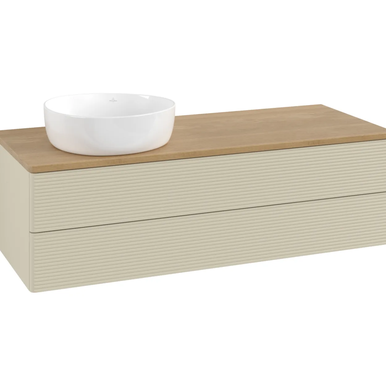 V&b antao servantskap 2 skuffer rillet 1200x360x500 venstre u/kranhull silkegrå/eik