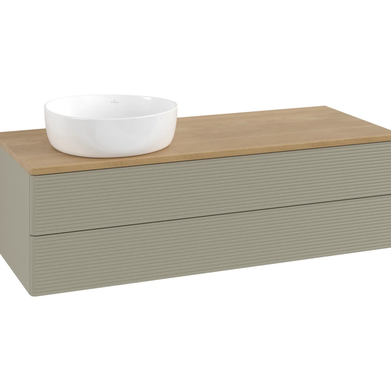 V&b antao servantskap 2 skuffer rillet 1200x360x500 venstre u/kranhull stengrå/eik